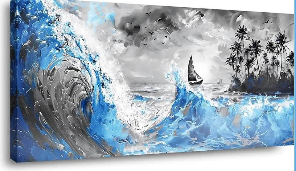 Painting Blue Waves and Sailboat (30”x60”)