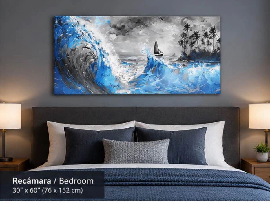 Painting Blue Waves and Sailboat (30”x60”) - photo 4