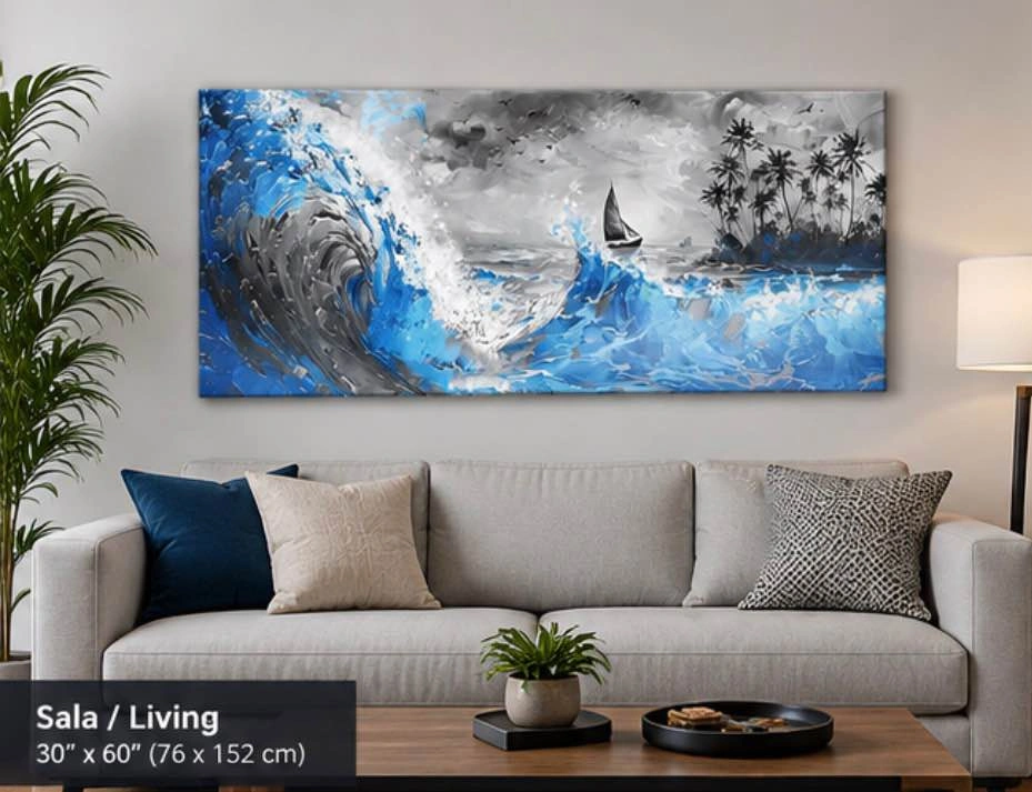 Painting Blue Waves and Sailboat (30”x60”) - photo 5