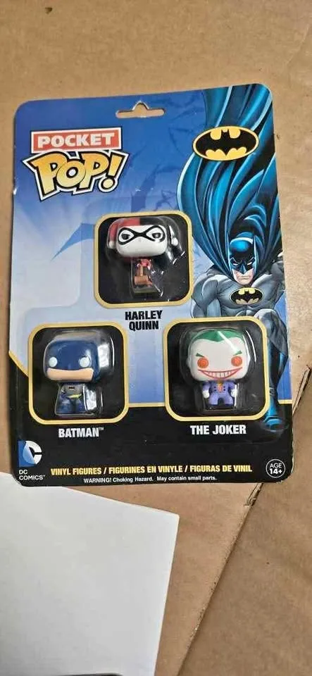 Pocket Pop! vinyl figures (Batman, Harley Quinn, The Joker) thumbnail