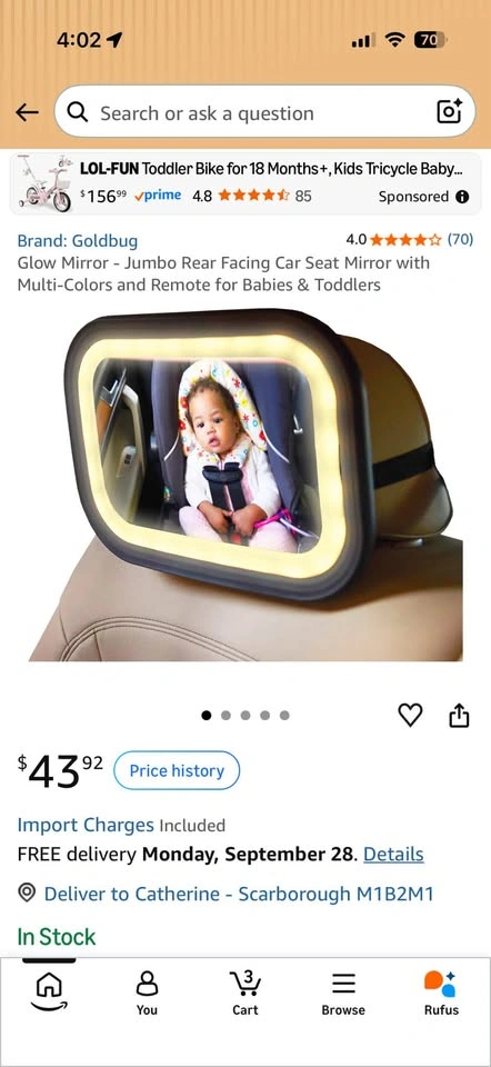 NEW in box- LARGE baby car mirror with colorful lights - photo 2