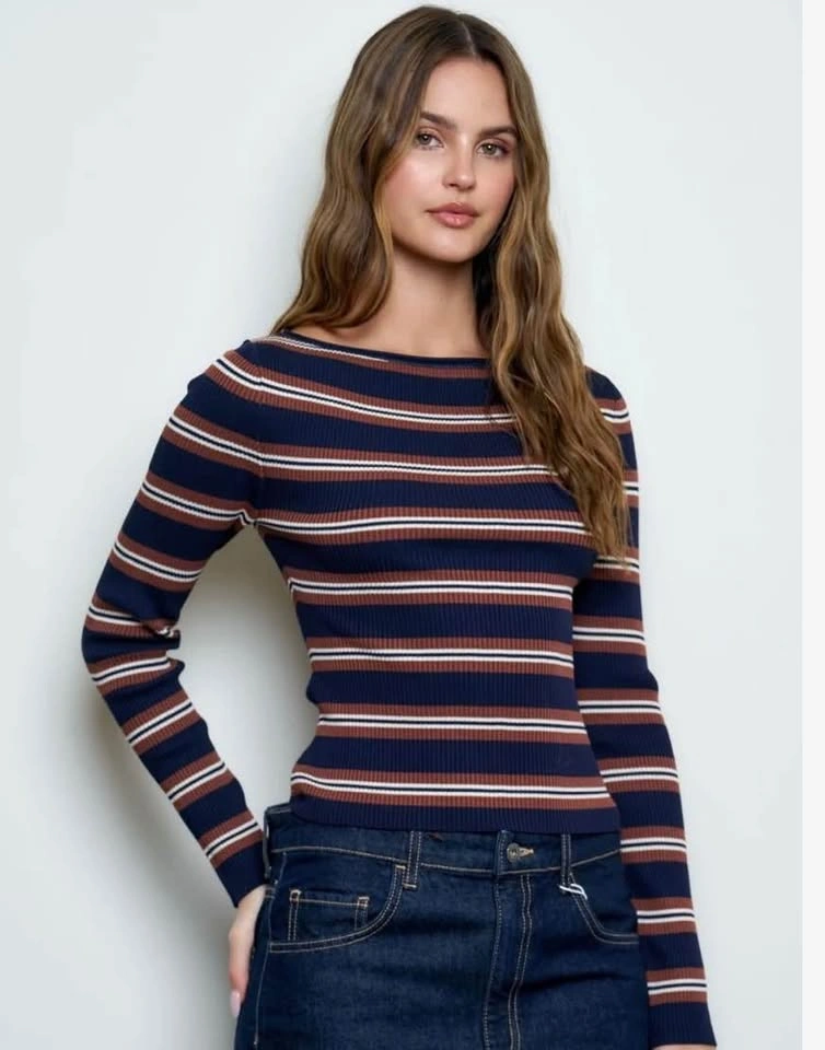 BNWT Striped fall Top - Navy, S - photo 3
