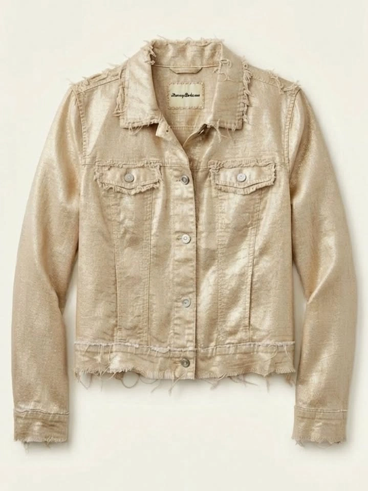 Tommy Bahama Gold Metallic Shimmer 100% Linen Denim Style Jacket