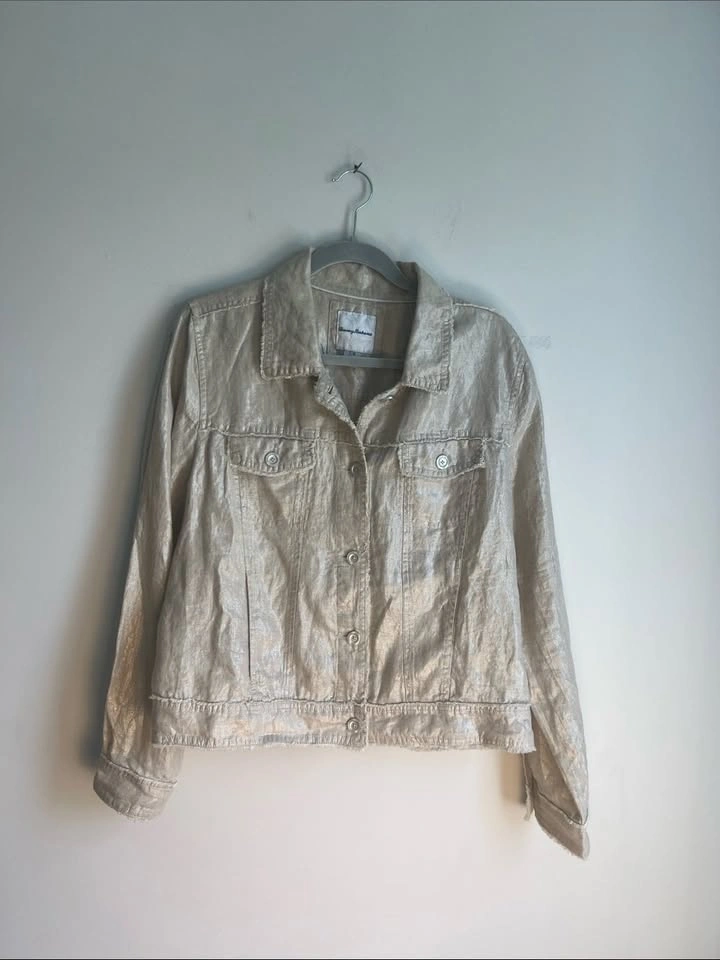 Tommy Bahama Gold Metallic Shimmer 100% Linen Denim Style Jacket - photo 2