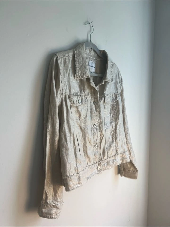 Tommy Bahama Gold Metallic Shimmer 100% Linen Denim Style Jacket - photo 3