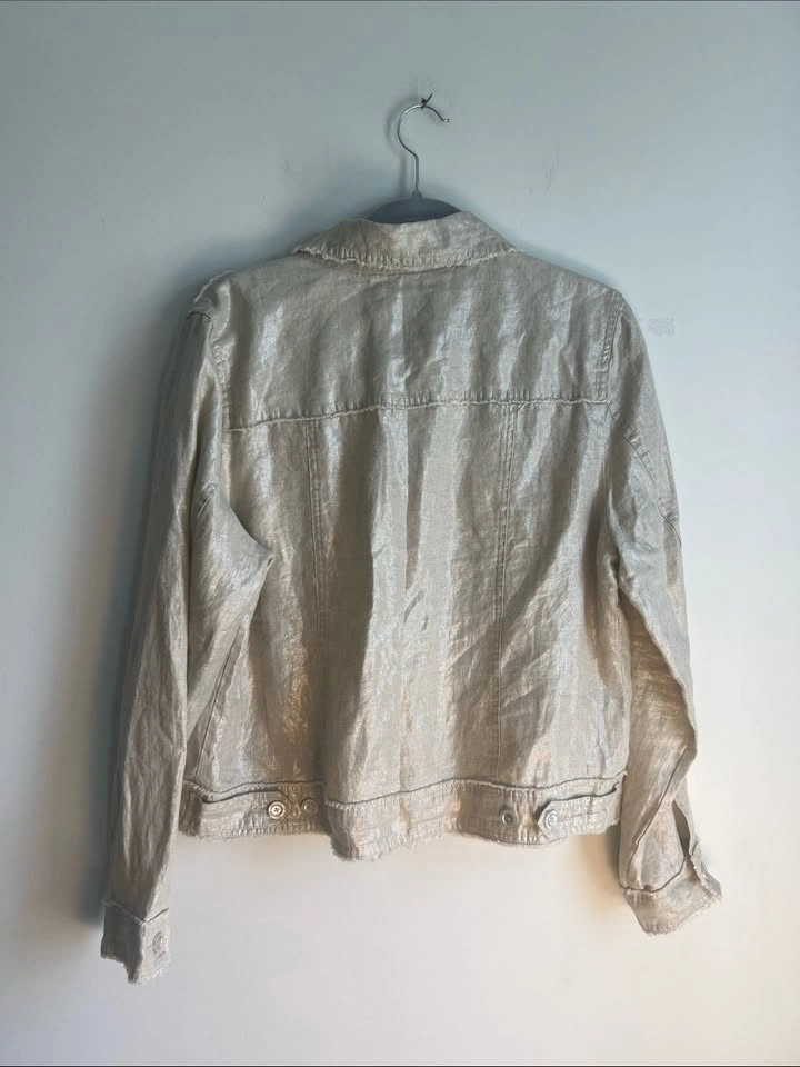 Tommy Bahama Gold Metallic Shimmer 100% Linen Denim Style Jacket - photo 5