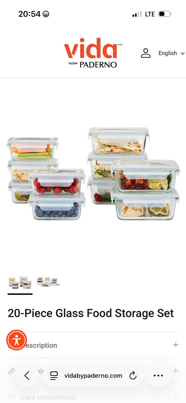 Vida by Paderno 20-Piece Glass Food Storage Set - photo 2