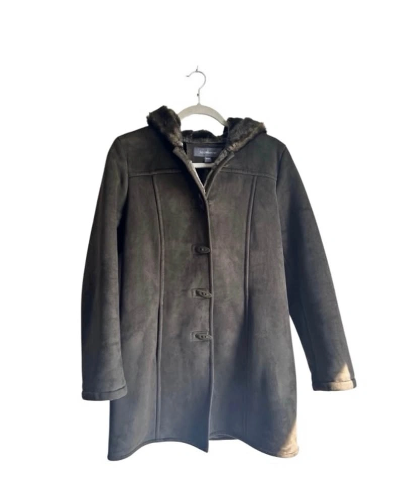 Liz Clairborne Faux Suede Shearling Coat Chocolate Brown Sz Medi