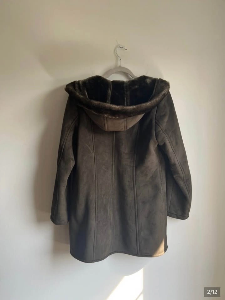 Liz Clairborne Faux Suede Shearling Coat Chocolate Brown Sz Medi - photo 2