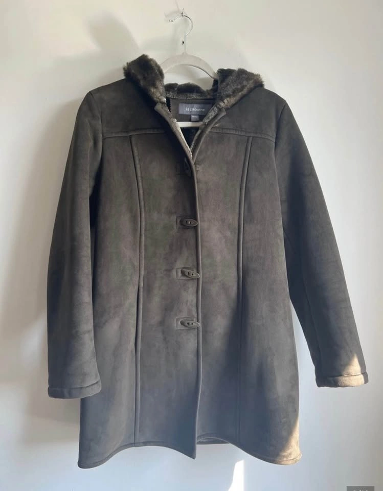 Liz Clairborne Faux Suede Shearling Coat Chocolate Brown Sz Medi - photo 3