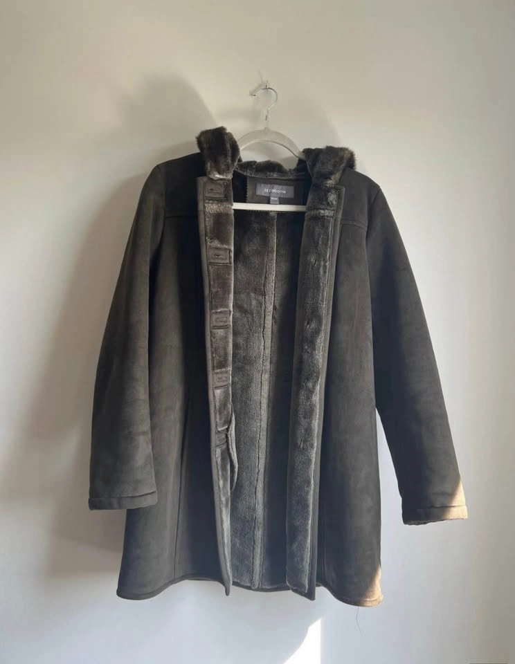Liz Clairborne Faux Suede Shearling Coat Chocolate Brown Sz Medi - photo 4