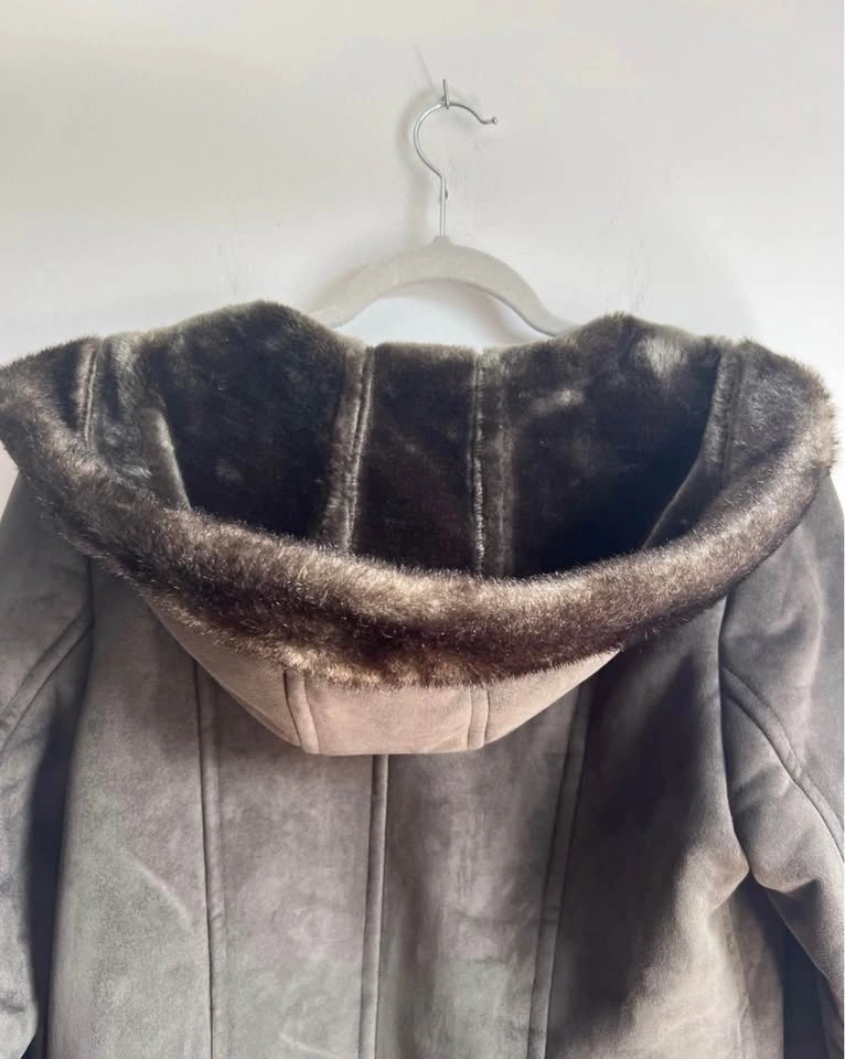 Liz Clairborne Faux Suede Shearling Coat Chocolate Brown Sz Medi - photo 5