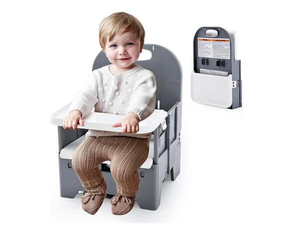 NEW in box- Grey compact folding booster chair with tray!