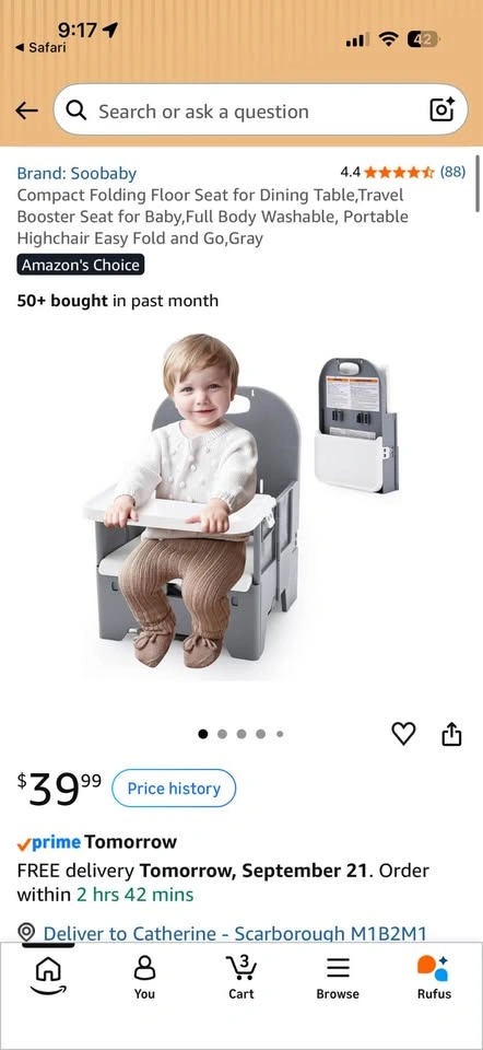 NEW in box- Grey compact folding booster chair with tray! - photo 2