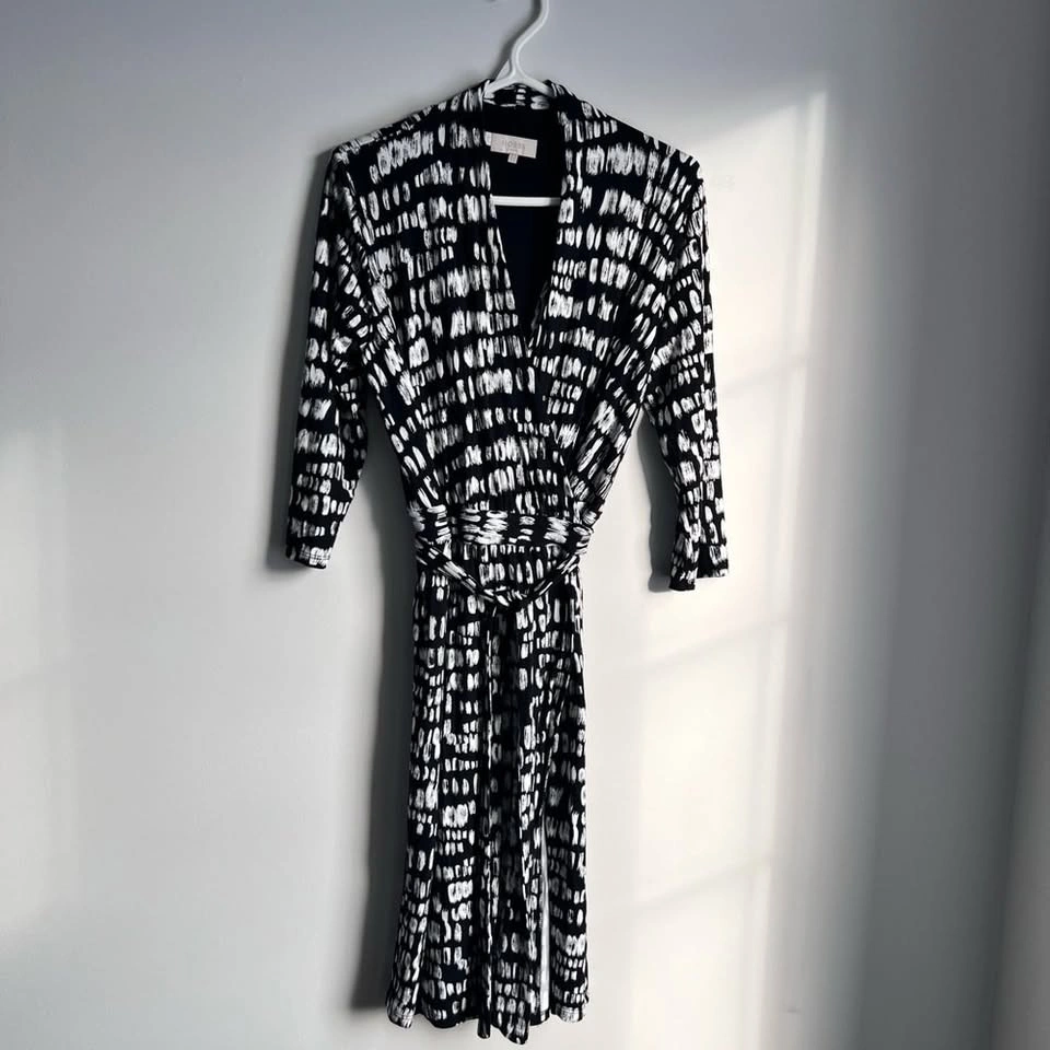 Hobbs London Midi Black White Abstract Geometric Wrap Dress US 1 - photo 2