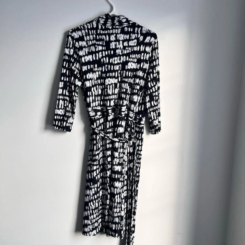 Hobbs London Midi Black White Abstract Geometric Wrap Dress US 1 - photo 3