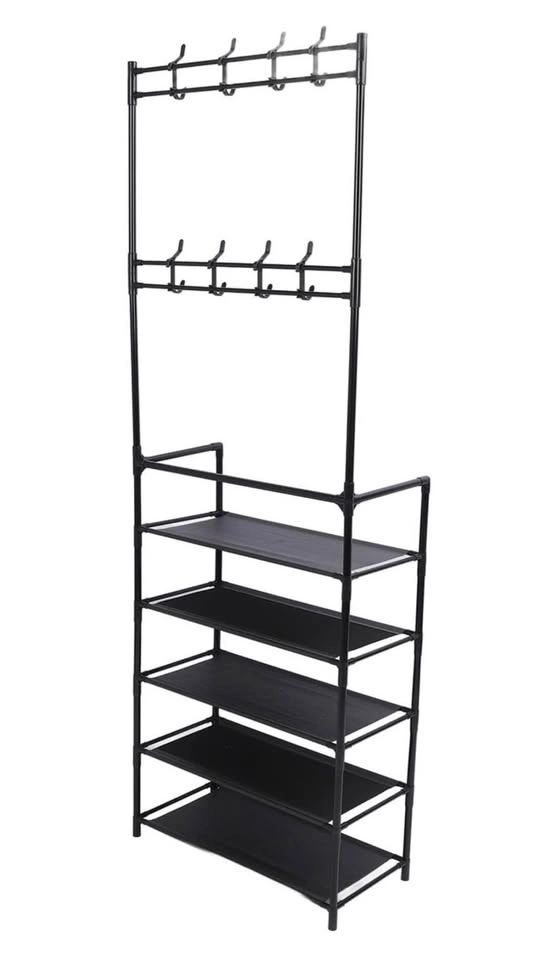 5-Tier Coat & Shoe Rack Organizer - Black - photo 2