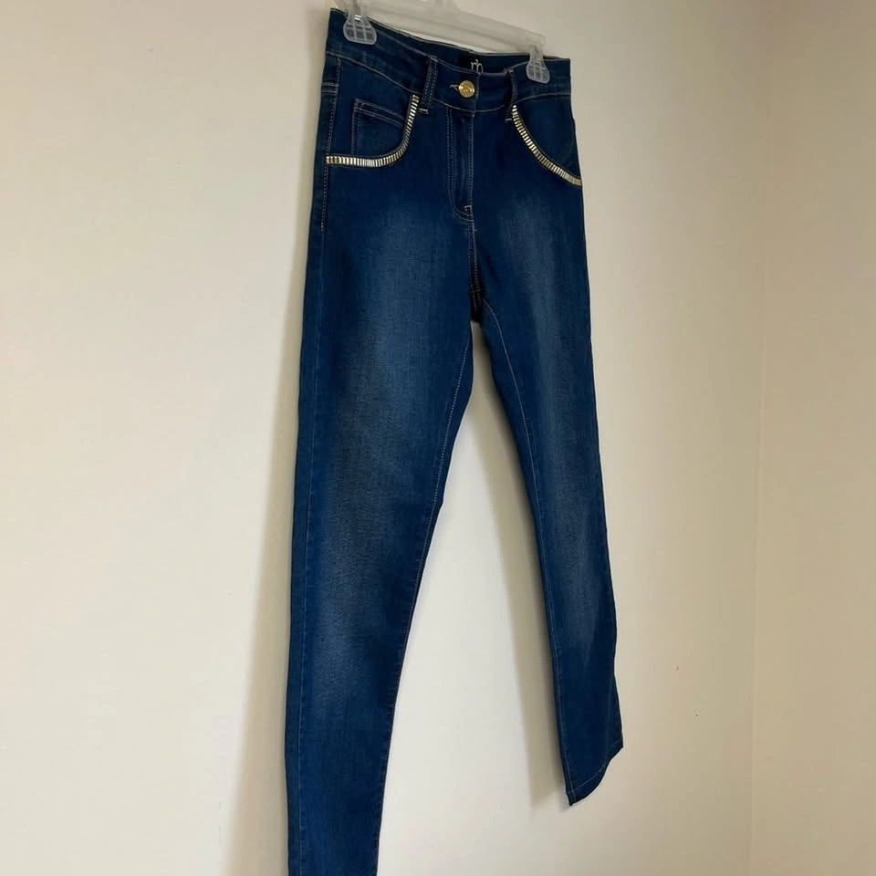 Rocobarocco Italian Designer Gold Studded Skinny Jeans - photo 3