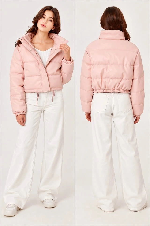 Brand New Pink Vegan Leather Puffer Jacket (Love Tree) - photo 2