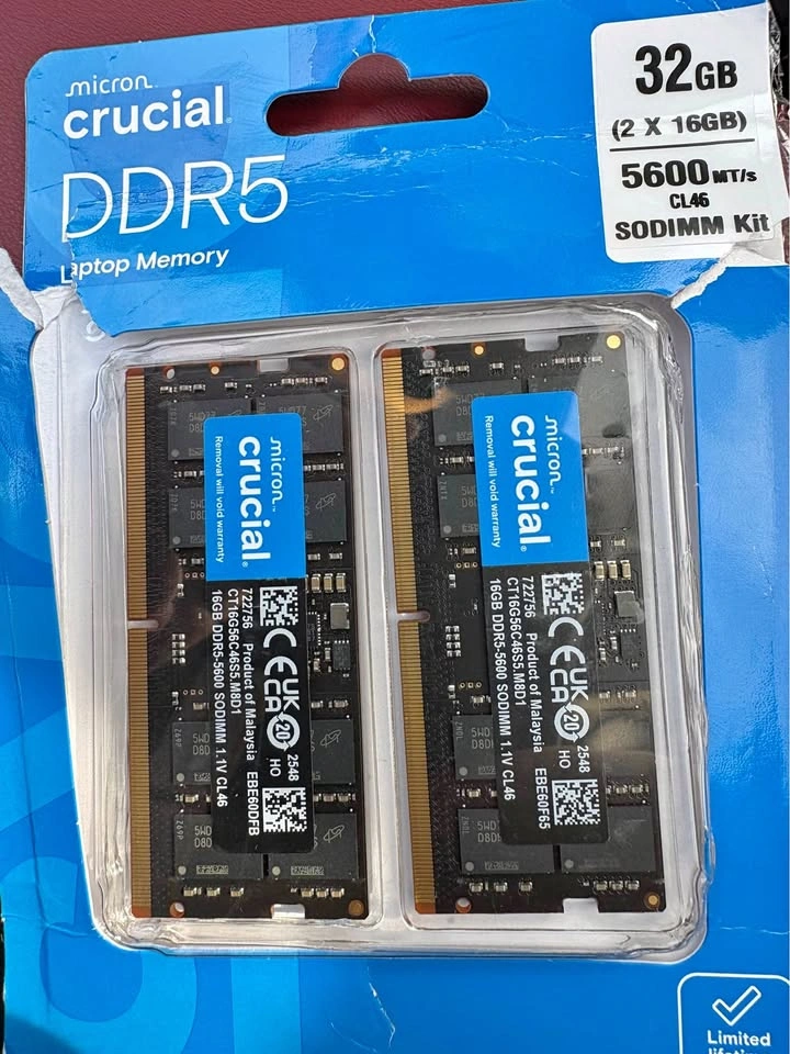 Micron Crucial DDR5 Laptop Memory 2 x 16GB