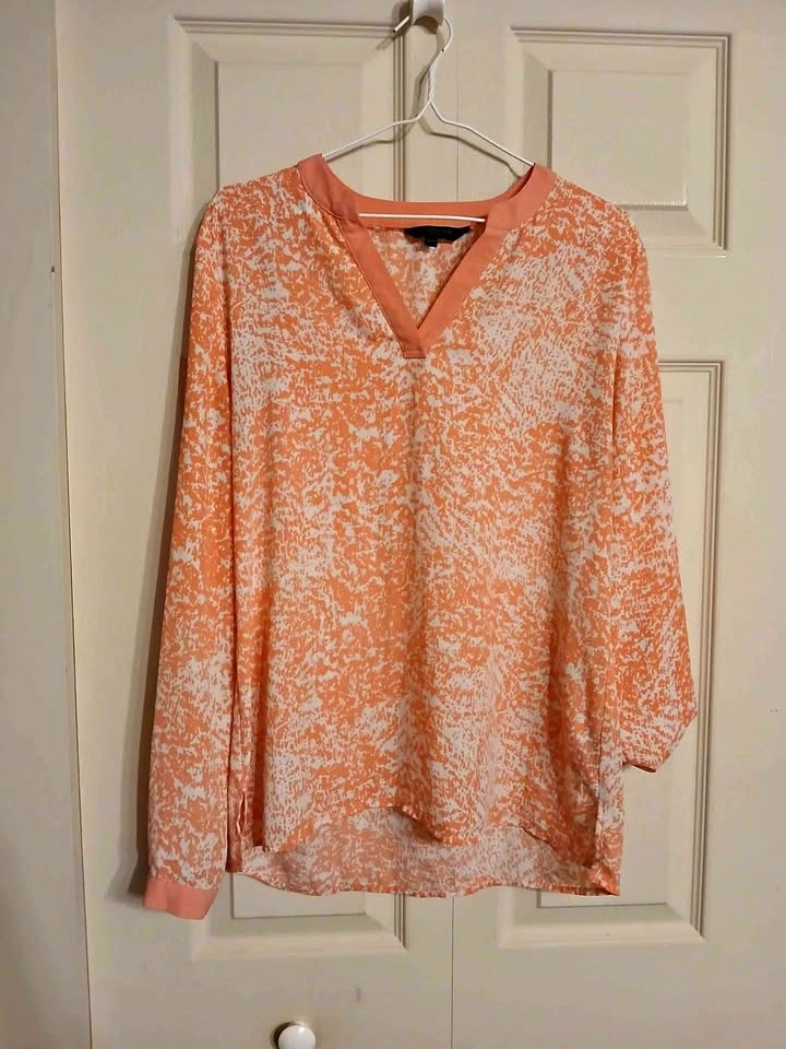 Kenneth Cole Pink and White Polyester Longsleeve Blouse M