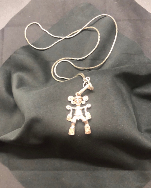 Silver Aztec Fertility Gods Figure Pendant Necklace