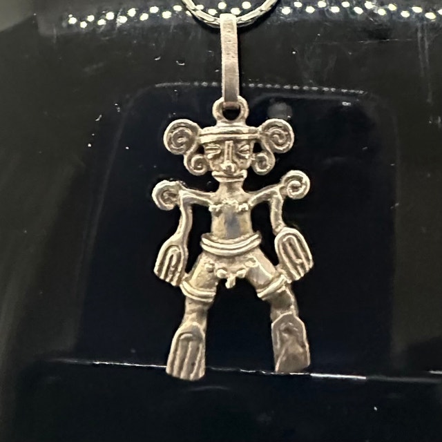 Silver Aztec Fertility Gods Figure Pendant Necklace - photo 2