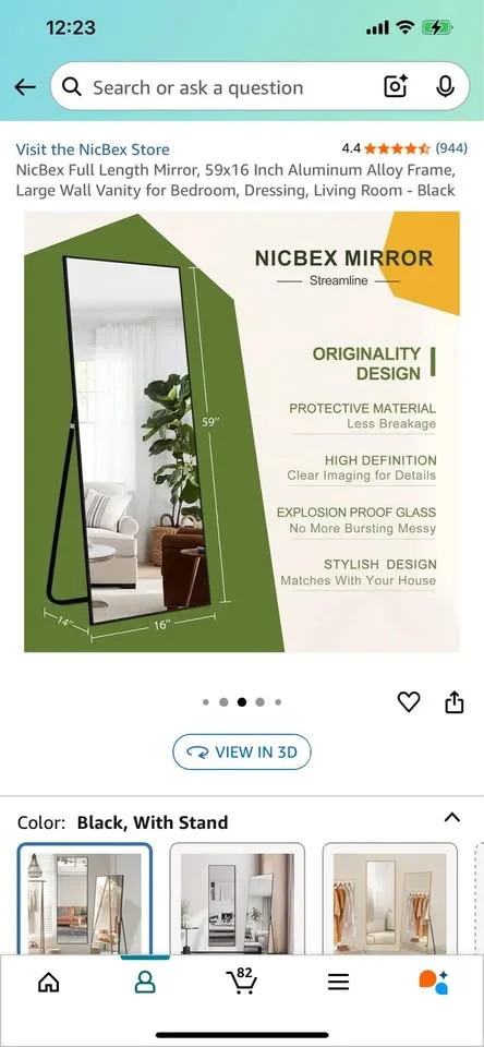 Full Length Mirror 59x16 Black (orig. $108)🧡 image indicator(2)