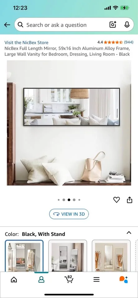 Full Length Mirror 59x16 Black (orig. $108)🧡 image indicator(3)