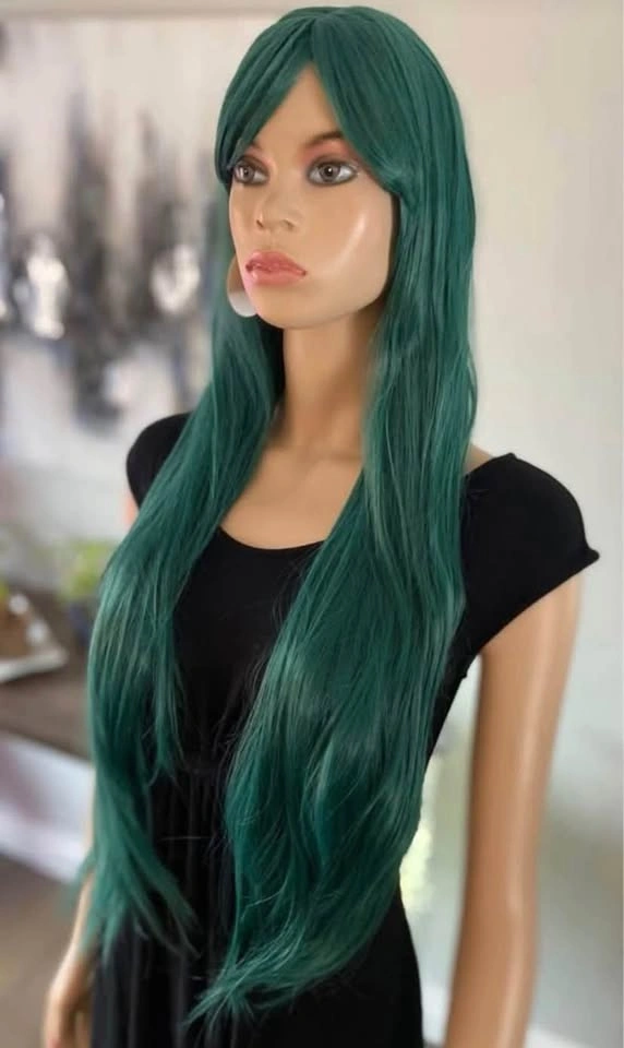 🏈 NWT: 30” Long Straight Green Synthetic Wig with Bangs - photo 3