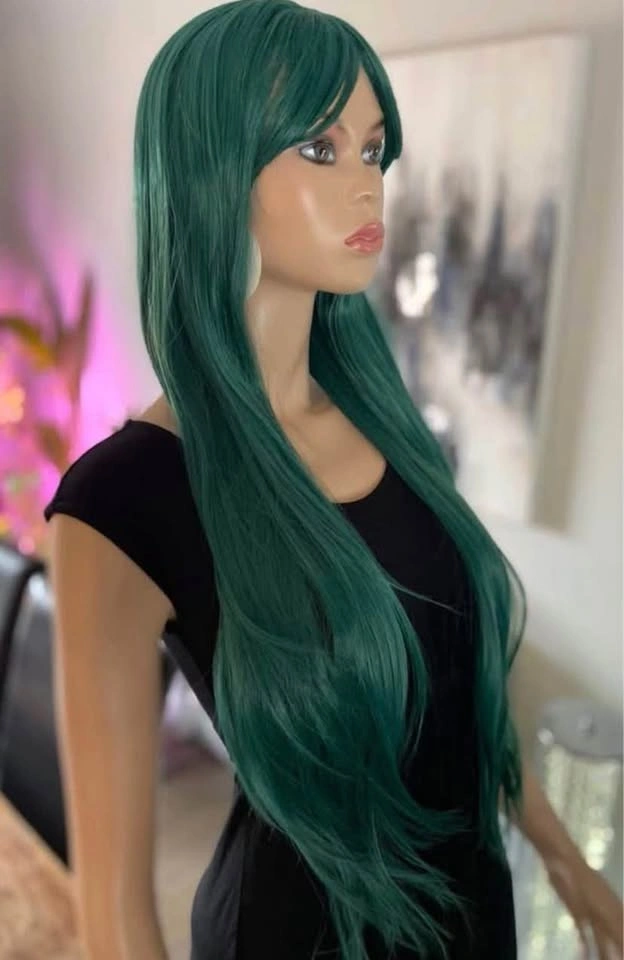 🏈 NWT: 30” Long Straight Green Synthetic Wig with Bangs - photo 4
