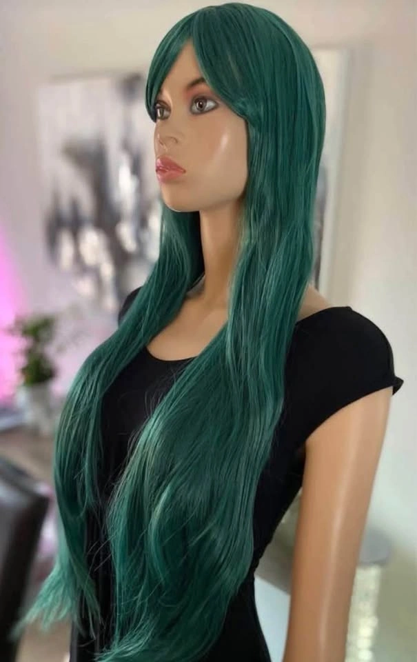 🏈 NWT: 30” Long Straight Green Synthetic Wig with Bangs - photo 5