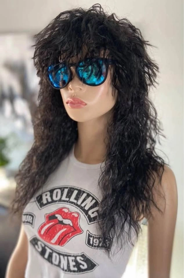 🏈 NEW 24” Black Wavy 70s 80s Rocker Mullet Cosplay Costume Wig - photo 2