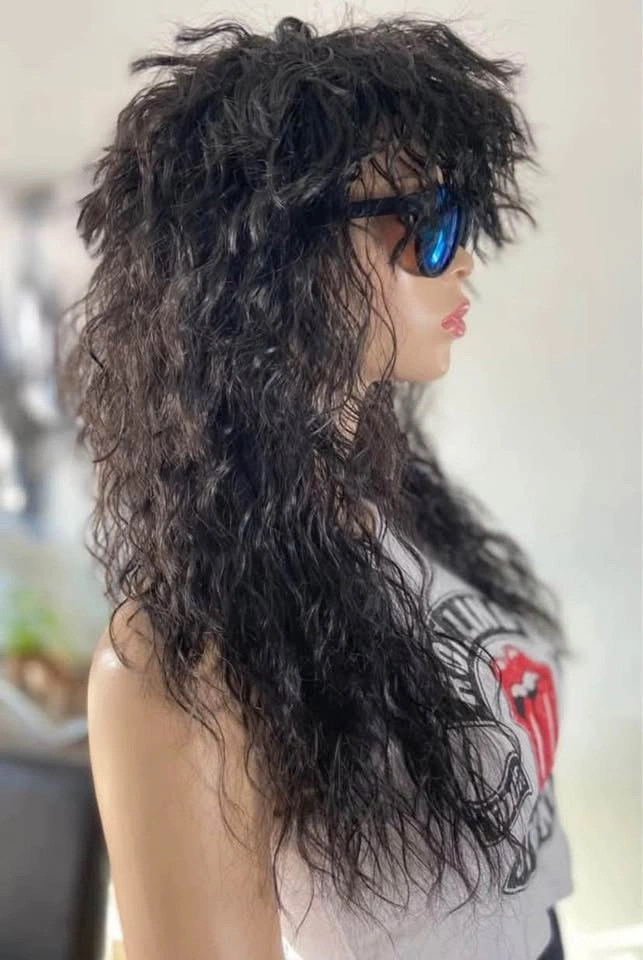 🏈 NEW 24” Black Wavy 70s 80s Rocker Mullet Cosplay Costume Wig - photo 3