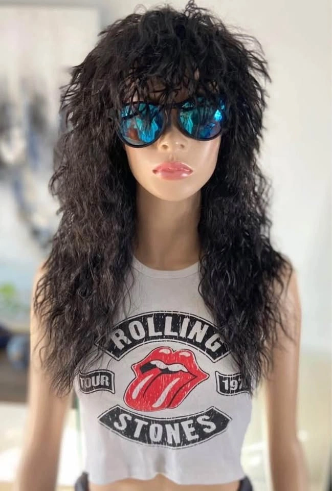 🏈 NEW 24” Black Wavy 70s 80s Rocker Mullet Cosplay Costume Wig - photo 4