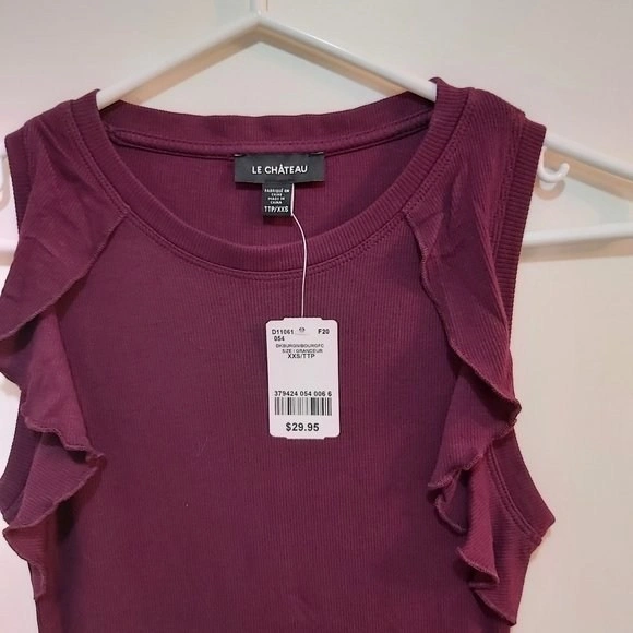 Le Chateau Purple Sleeveless Top With Ruffles Size XXS - photo 2