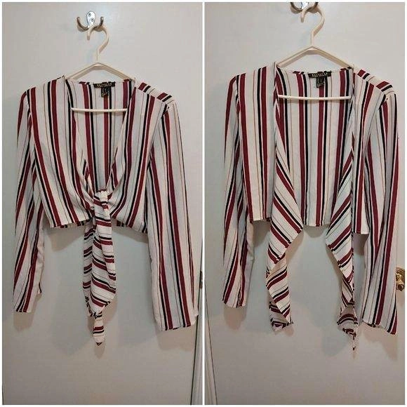 Revamped Striped Longsleeved Tied Top Size Large (L)