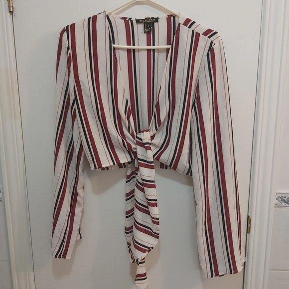 Revamped Striped Longsleeved Tied Top Size Large (L) - photo 2