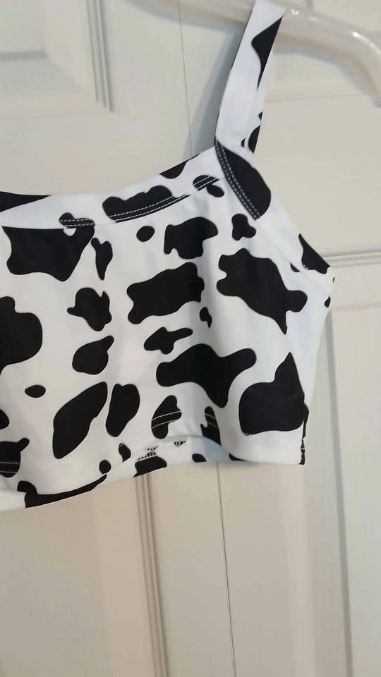 Shein White and Black Cow Print Polyester Crop Top Size M - photo 2