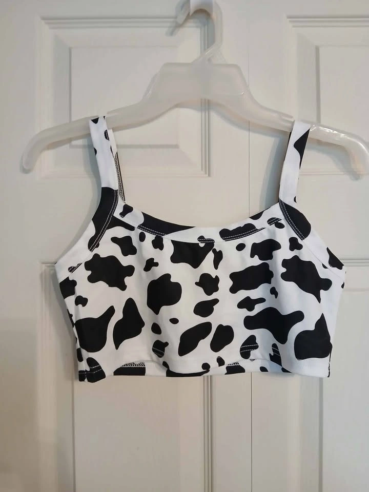 Shein White and Black Cow Print Polyester Crop Top Size M - photo 3