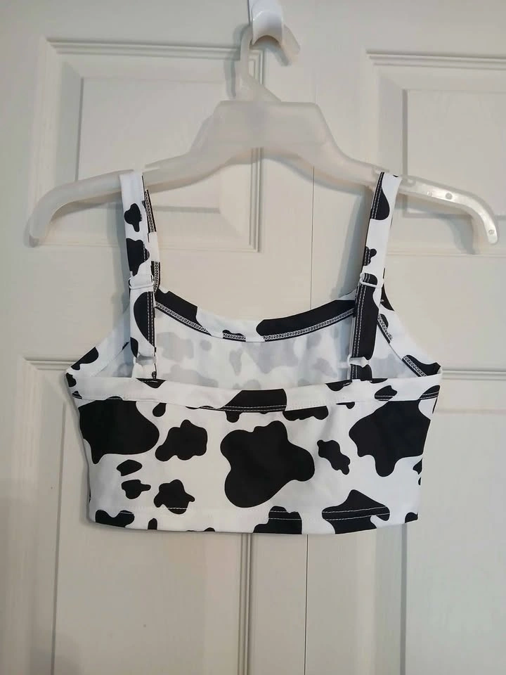 Shein White and Black Cow Print Polyester Crop Top Size M - photo 4