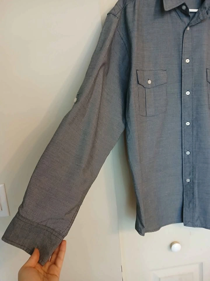 LK Haggar Navy Blue Long Sleeve Button Up Size Medium - photo 5