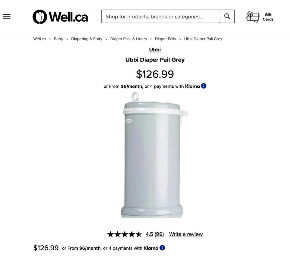 UBBI Diaper Pail Grey