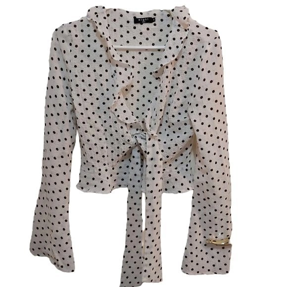 Eight Paris White and Black Polka Dotted Longsleeve Top (S)