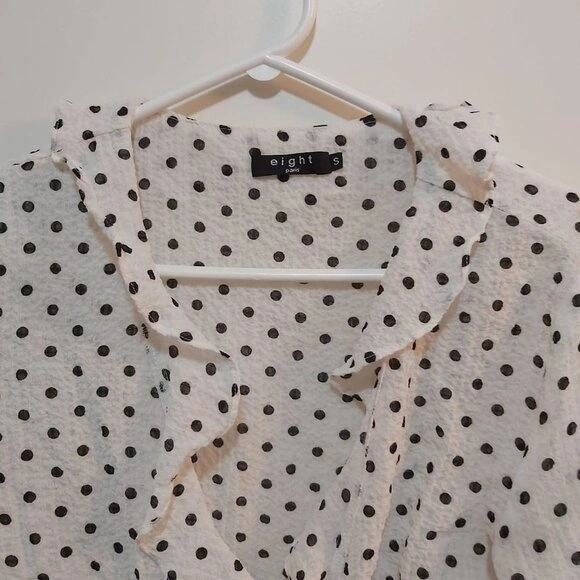 Eight Paris White and Black Polka Dotted Longsleeve Top (S) - photo 3