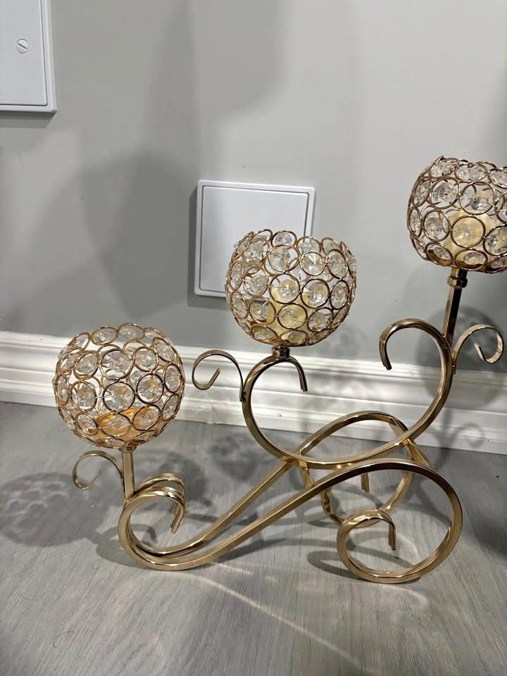 Gold Crystal 3-Arm Candle Holder