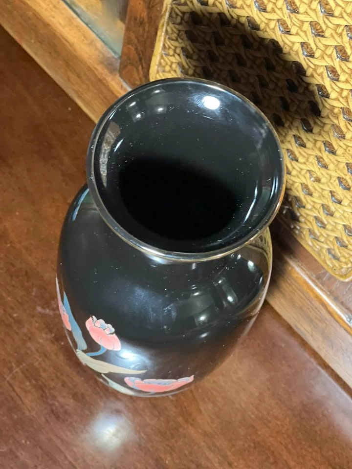 Vintage Japanese Black Ceramic Tulip Vase – 11" Art Pottery 🏈 - photo 3