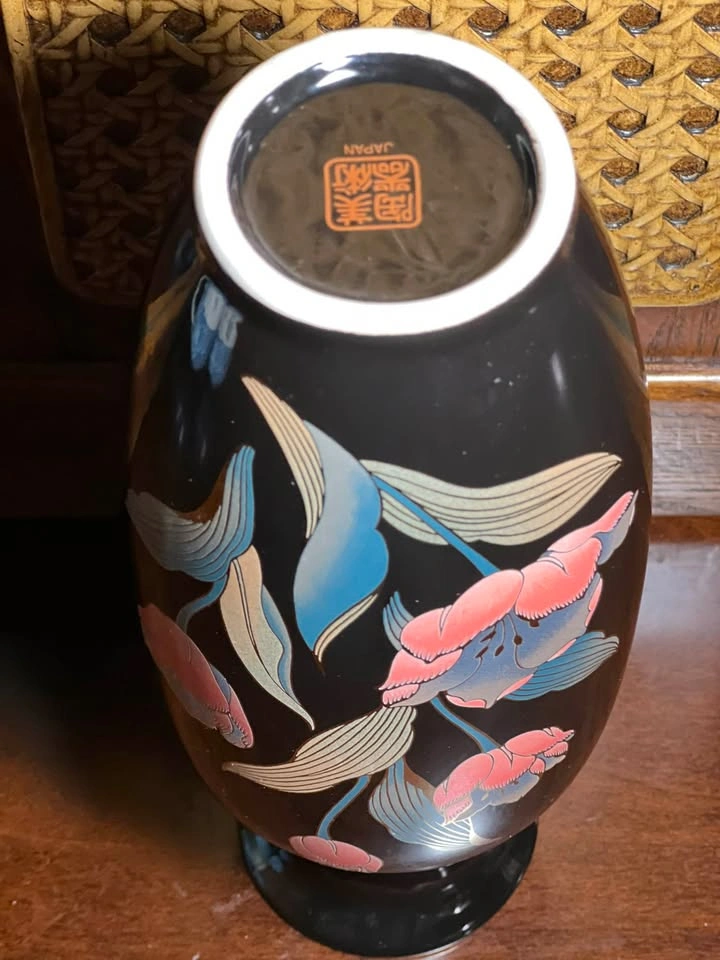 Vintage Japanese Black Ceramic Tulip Vase – 11" Art Pottery 🏈 - photo 4