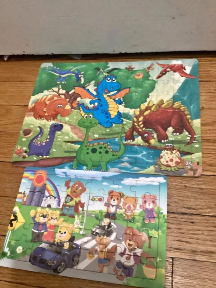 🏈 Set of 2 Children's Jigsaw Puzzles - Dinosaur and Bear 🏈