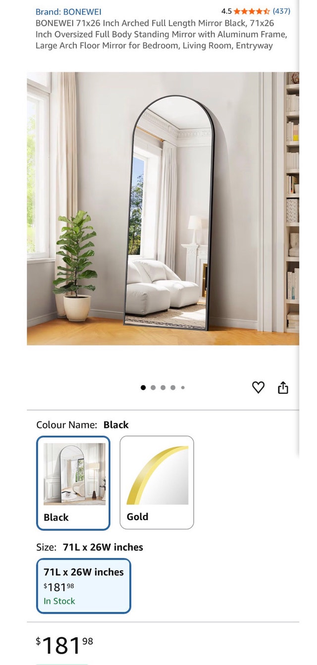 BONEWEI 71x26 Inch Arched Floor Mirror